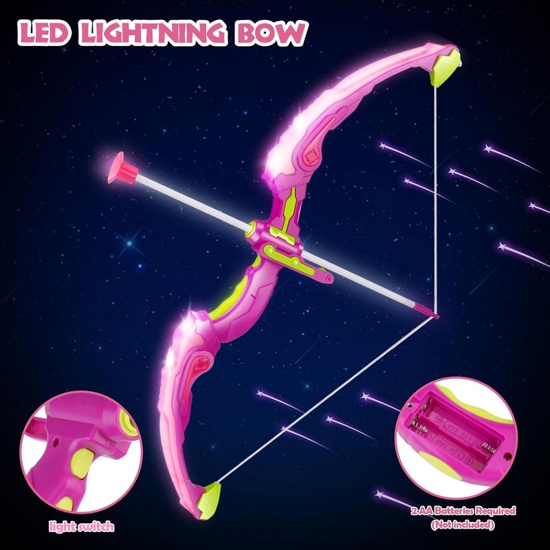 OWNONE Pink Bow and Arrow Set for Girls, LED Light Up Archery Set with 10 Suction Cup Arrows, Target, Fairy Wings & Princess Crown, Birthday Gift Outdoor Toys for Kids Girls Ages 3-12 - Image 4